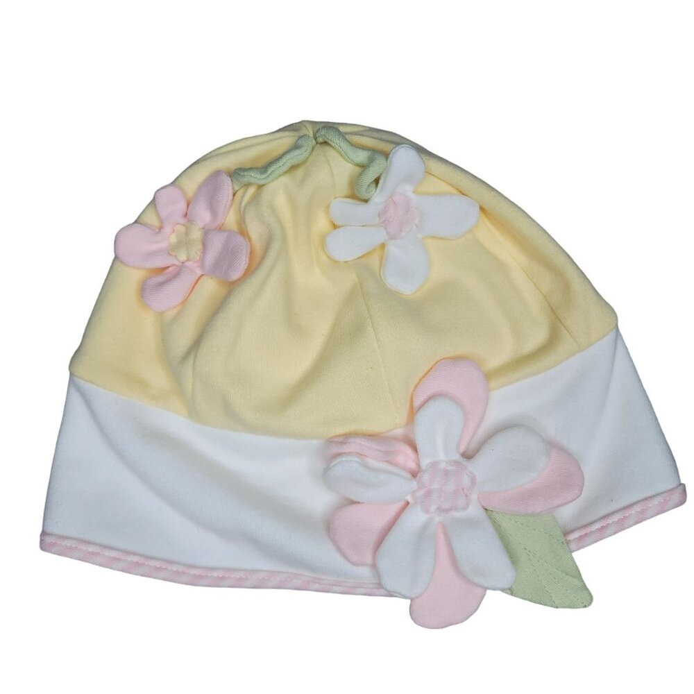 Bunnies By The Bay Baby Beanie With Flower Appliques Newborn Size 100% Cotton